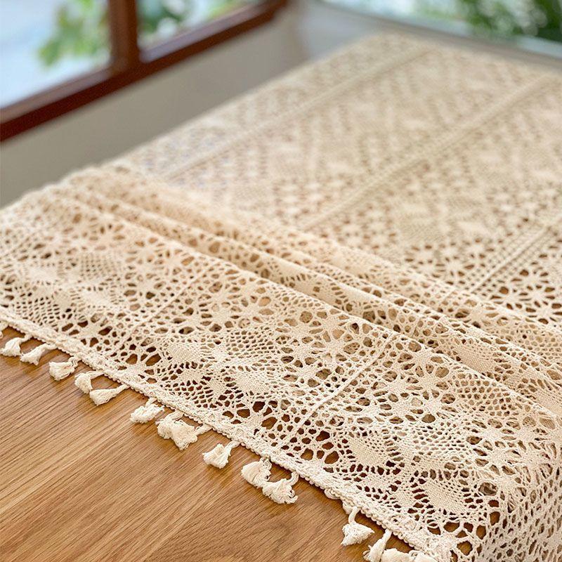 Handcrafted Floral Lace Polyester Tablecloth, Square French Vintage Lace Edge Design for Dining, Coffee Table & Party Decor