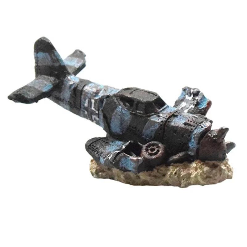 Aquarium Small Aircraft Wreck Decor Fish Tank Ornament Boat Landscape Decoration Background