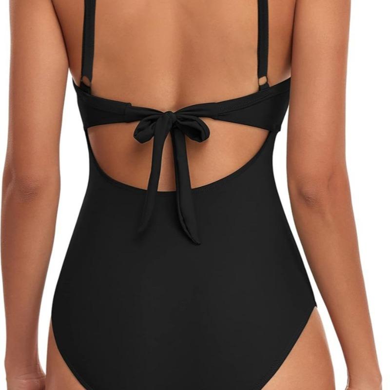 New sexy solid color cross-wrinkled hollow straps lace-up one-piece swimsuit swimsuit
