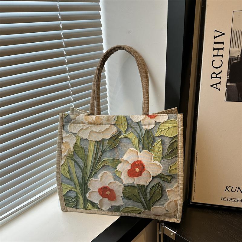 

Большая вместительная льняная сумка для поездок на работу, новая сумка через одно плечо, этнический стиль, студенческая ручная сумка для занятий