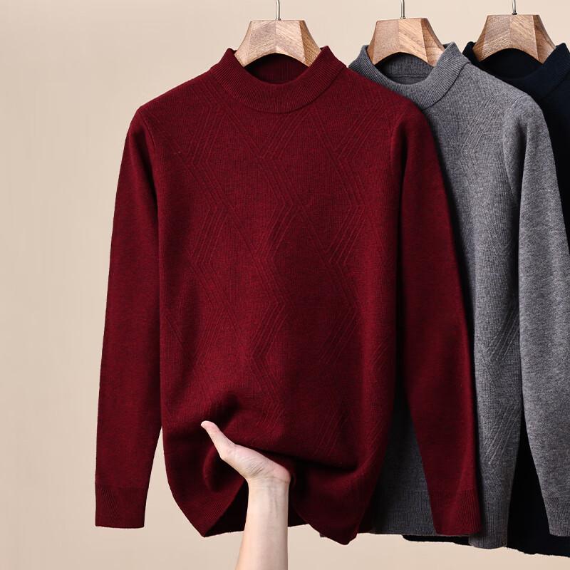 Hengyuanxiang Men s Textured Wool Blend Round Neck Sweater L