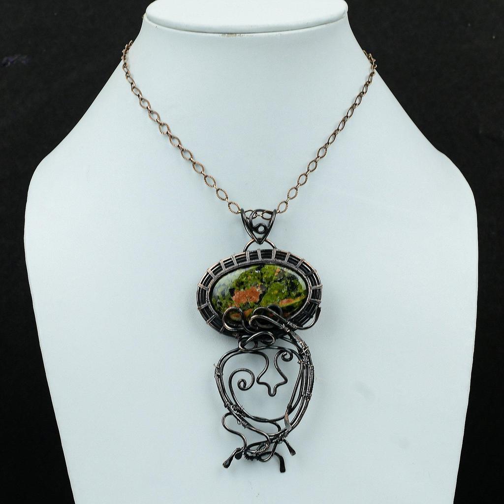 Pandantiv de cupru Unakite Bijuterii învelite în sârmă de cupru Pandantiv cu piatră prețioasă Bijuterii elegante realizate manual pandantiv nou-nouț Pandantiv înfășurat cu sârmă pentru cadou