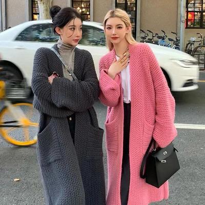 Frauen Pullover Lange Mantel Übergroßen Herbst und Winter Stricken Lose Jacke Strickjacke Lange ärmeln Tops Winter