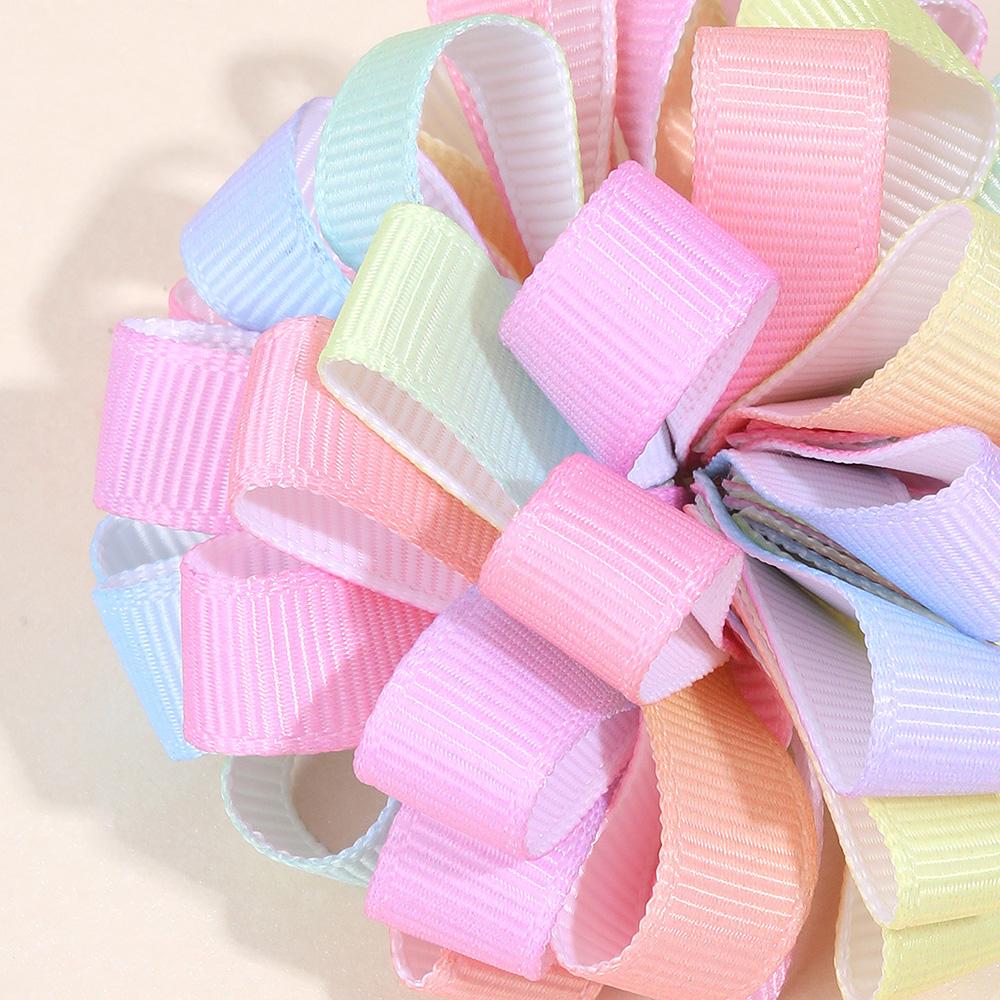 2Pcs New Ribbon Flower Hair Clips Rainbow-coloured Hydrangea Ponytail Holder Hairpins Girl Children's Kids Headwear Accessories