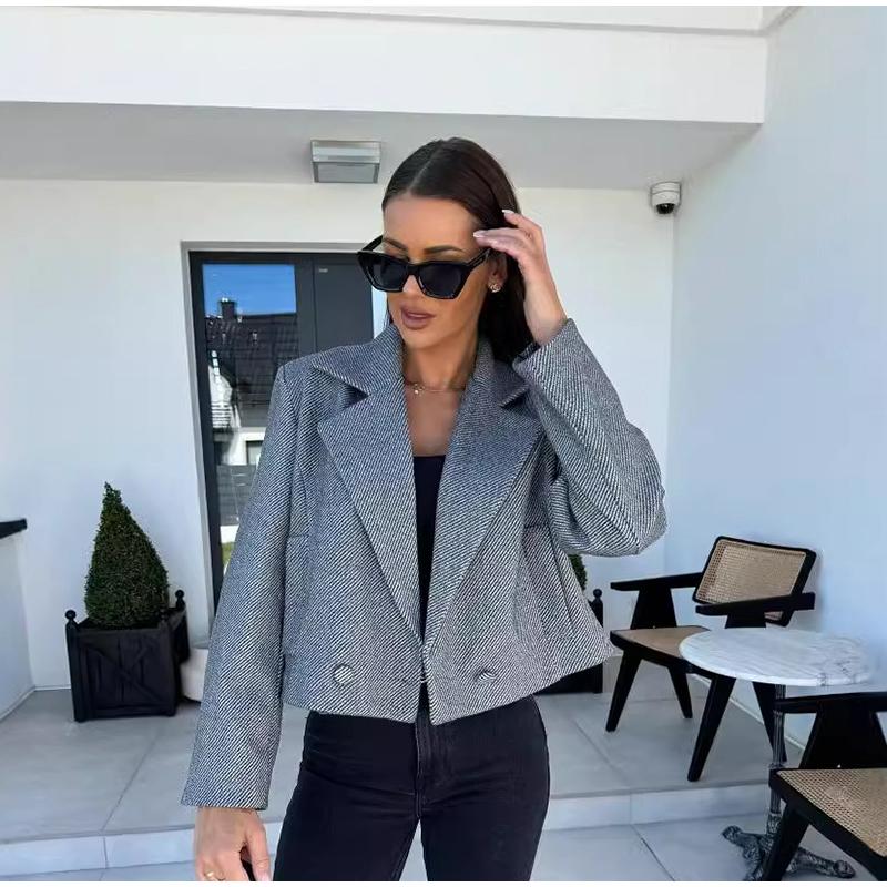 Осень-зима британский костюм воротник однотонный шерстяной маленький пальто женская — фото 8