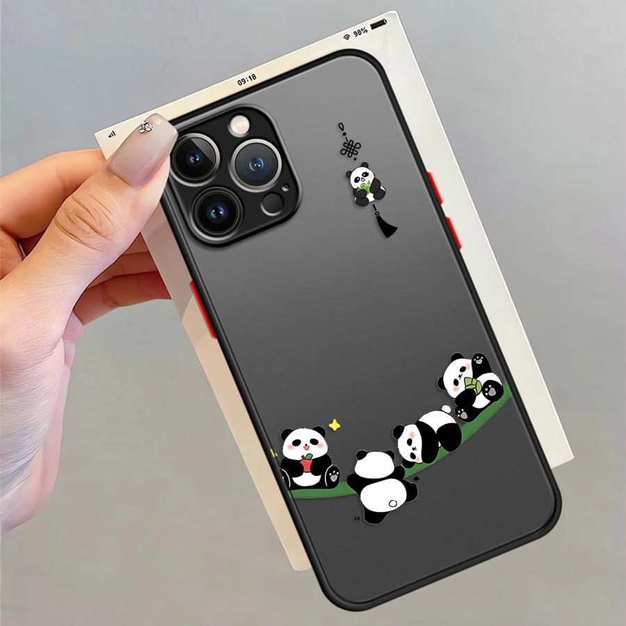 Funda Back Phone Cover Case for iPhone 17 Pro Max Air XS XR 16 Plus 13 Mini 14 11 12 15 7 8 SE Cartoon Cute Panda
