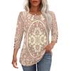 Damen Casual Lockere Passform Dreiviertelarm Oberteil Rundhalsausschnitt Bohème-Print Bluse Leichter Bequemer Stoff Geeignet für den täglichen Gebrauch
