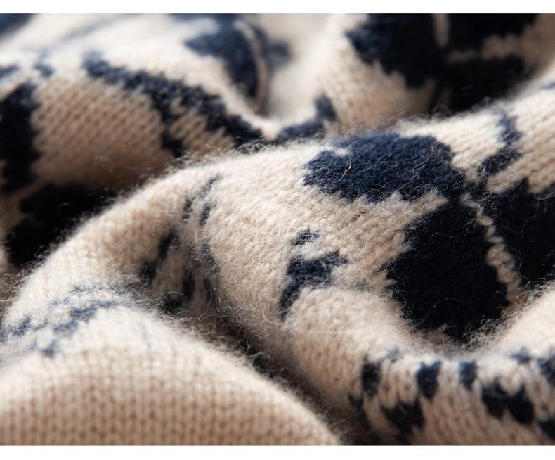 Women's Fair Isle Color Block Cashmere Knit Sweater: Autumn/Winter Slim Fit Pullover