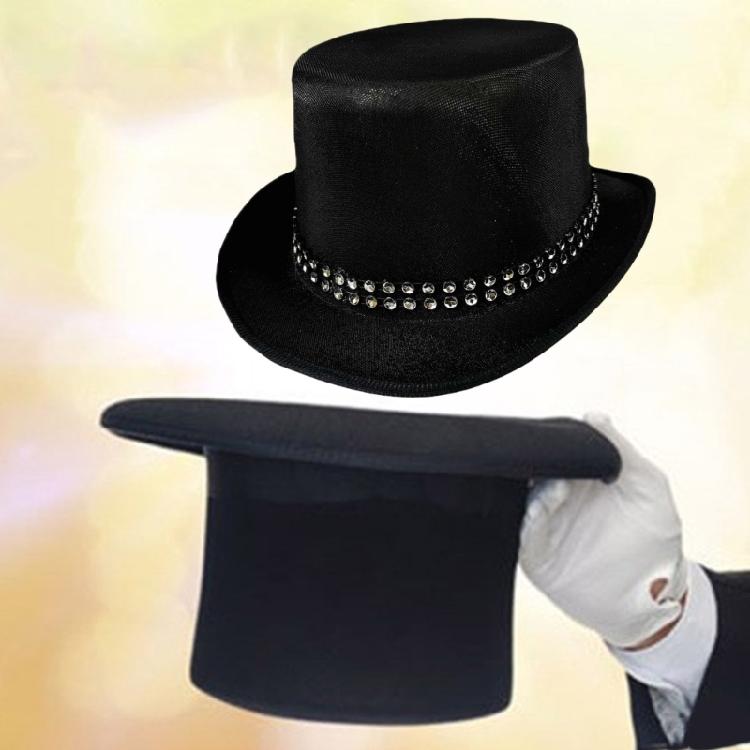 Eye Catching Rhinestones Tall Hat Cosplay Hat Stage Show Hat Halloween Costume Ceremony Hat Evening Party Magicians Hat