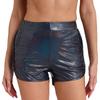 Shorts de Booty Métalliques Brillants pour Femmes Taille Élastique Poches Latérales Shorts Rave