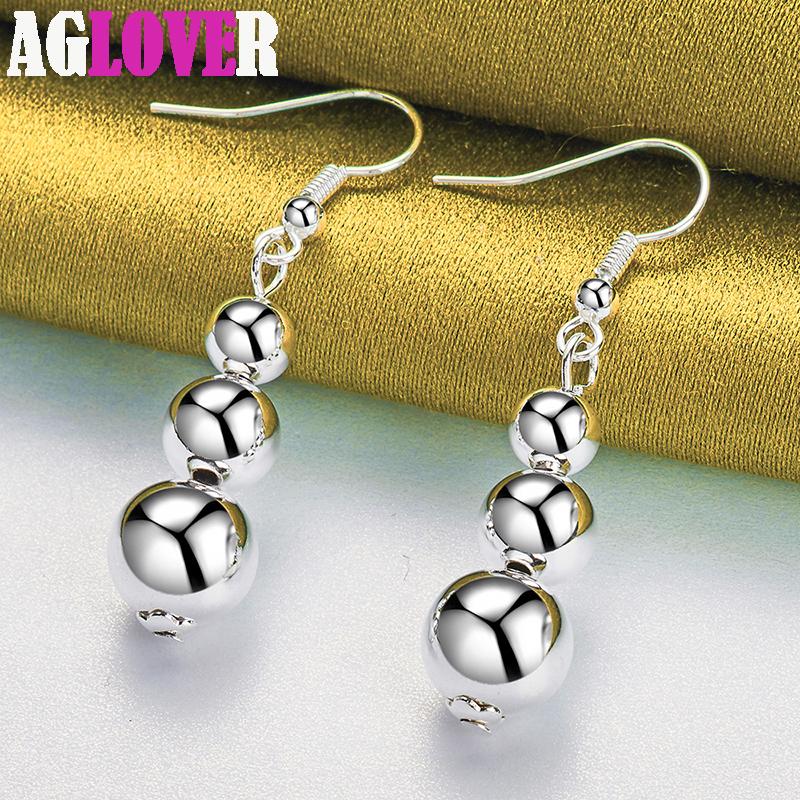 925 Sterling Silver 6 8 10mm Hollow Bead Ball Drop Earrings Jewelry