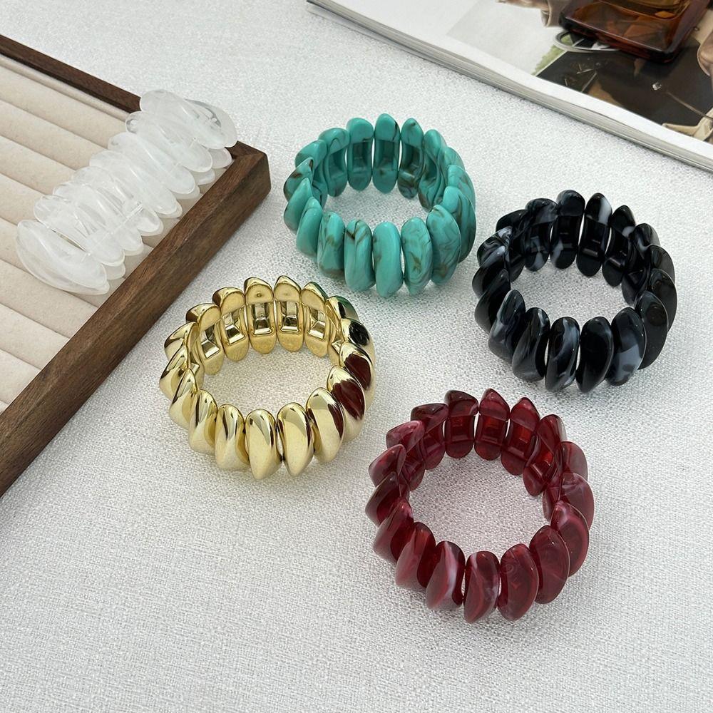 Bohemian Acrylic Bangle Wide Rectangle Elastic Rope Bracelet Irregular Wide Bracelet  Women