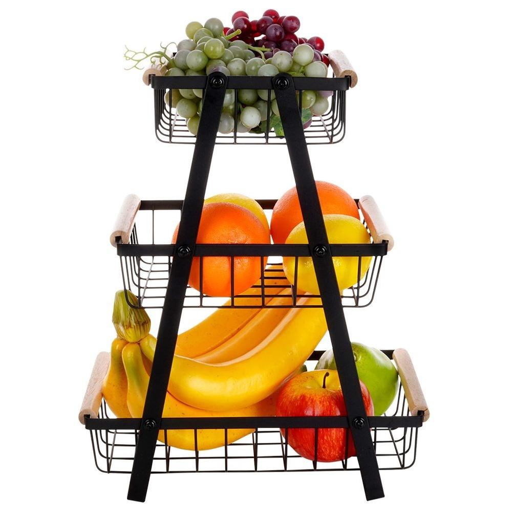 3-Tier Black Metal Fruit Basket 28x17.5x34.5cm