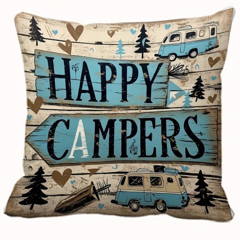 Vintage Country Camping Pillow Covers Square Cushion Covers Camper Vans Pine Trees Adventure Outdoor Nature Home Decor Sofa Room