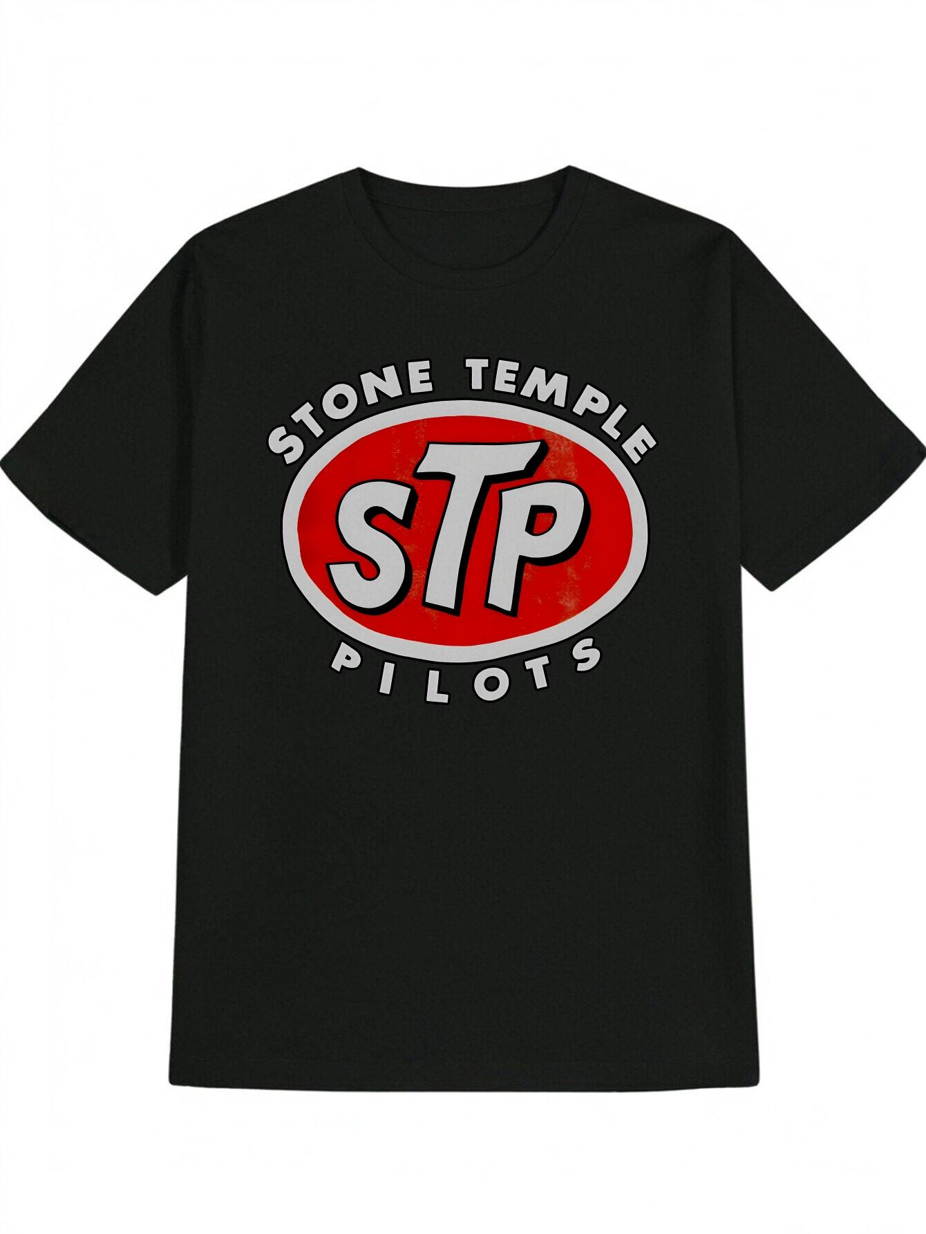 STP Pilots Casual Crew Neck T-shirt - Black with Red & White STP Logo XXXL