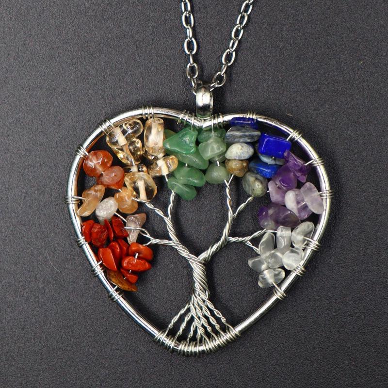 7-Color Natural Stone Crystal Tree of Life Pendant Necklace