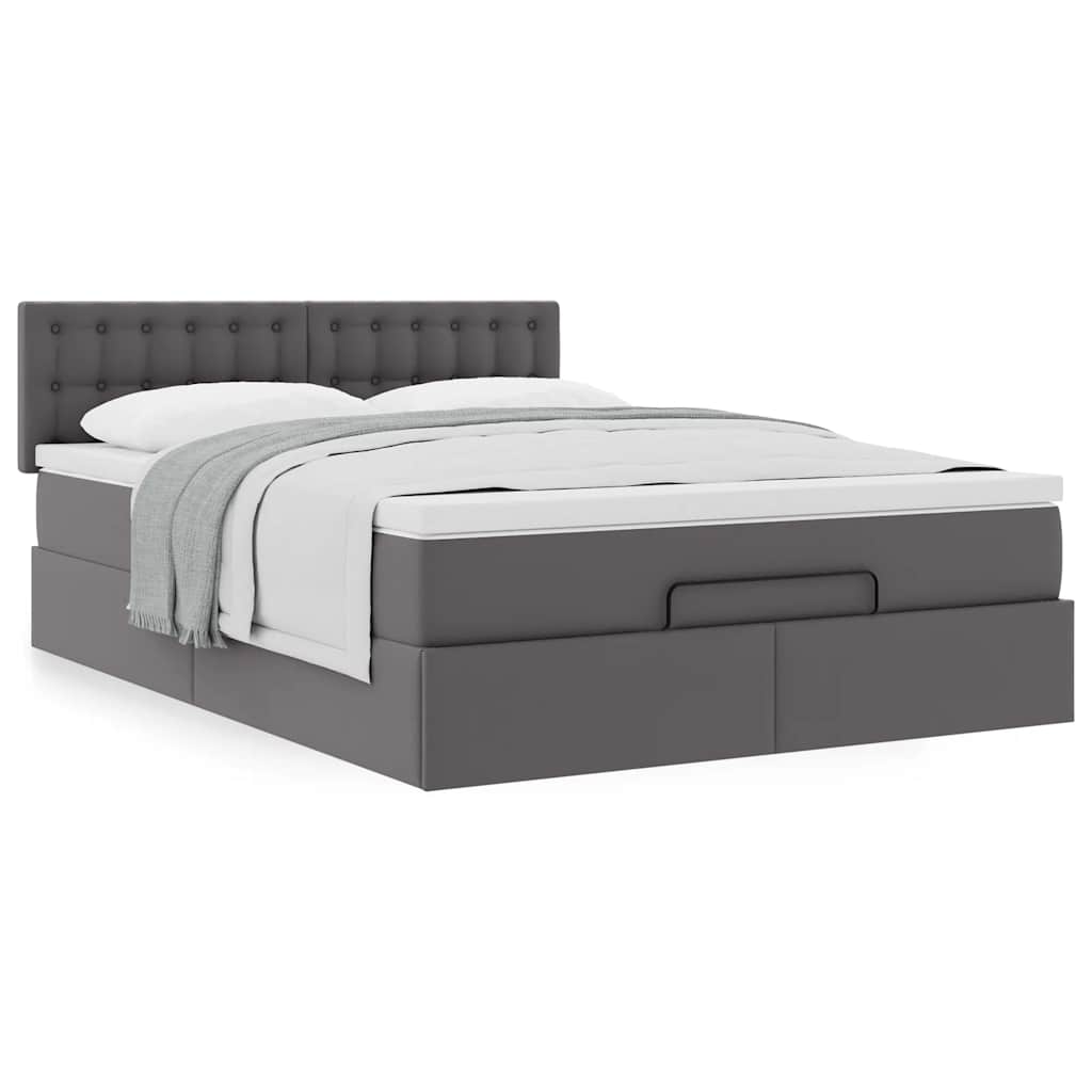 Ottoman Bed with Mattress Gray 140x190 Cm Faux Leather