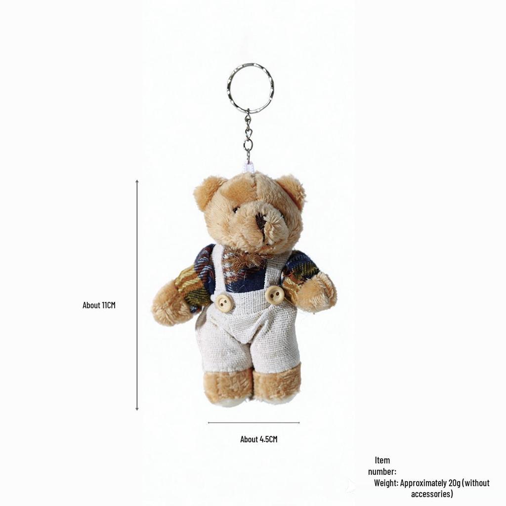 Cartoon Burlap Bear Keychain Pendant - Plush Doll Decoration for Student Bags