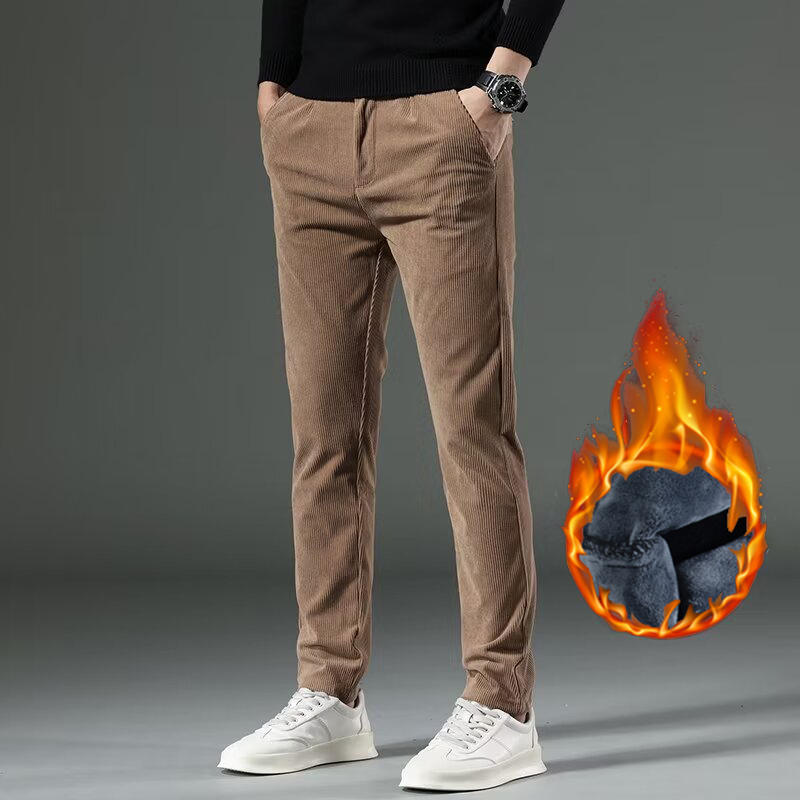 Men's Autumn and Winter Corduroy Thicken Pants Narrow Leg Casual Pants Thermal Plush Trousers Male