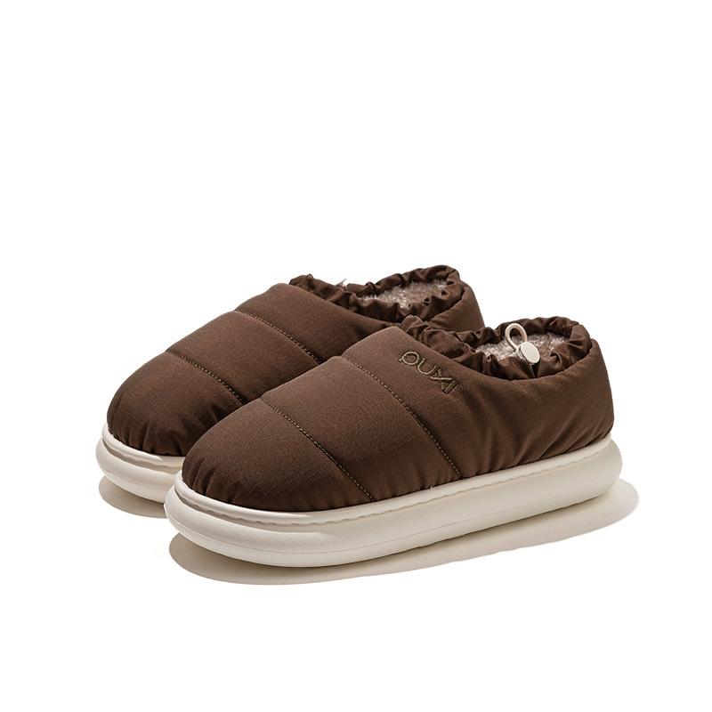 Simple Cotton Thermal Bag and Non-slip Cotton Shoes Comfortable Plush Home Platform Slippers Down Cloth Cotton Shoes