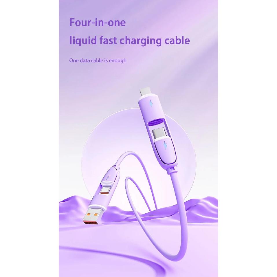 New Fast Charging Cable 4 in 1 Silicone Cable With 8 Pin/Type C/USB a Port High-speed Charger Wire For Samsung iPhone Huawei
