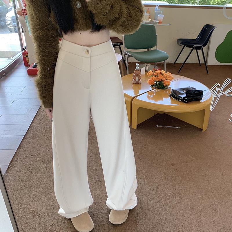 2025 Autumn/Winter Women's High-Waisted Slim Fit Apricot Suit Pants - Flattering Casual Drapey Straight Leg, Versatile Wide-Leg