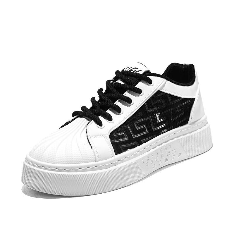 

Мужские летние сетчатые дышащие белые спортивные повседневные туфли 2024 года с толстой подошвой 44 белый/чёрный