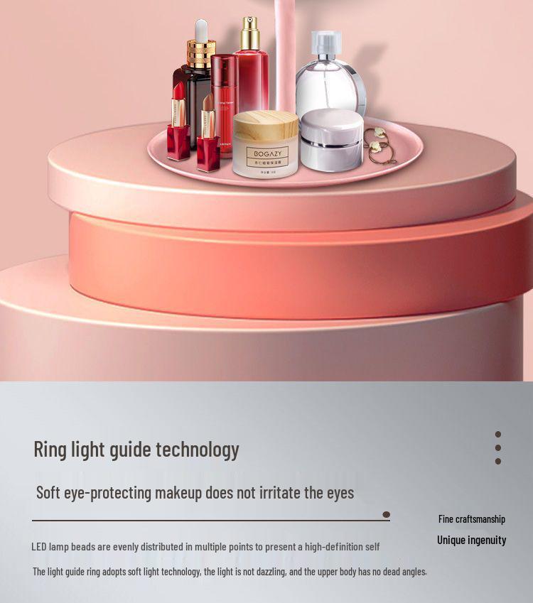 Rechargeable LED Makeup Mirror with Adjustable Three-Color Natural Light and One-Touch Control for Dressing Table