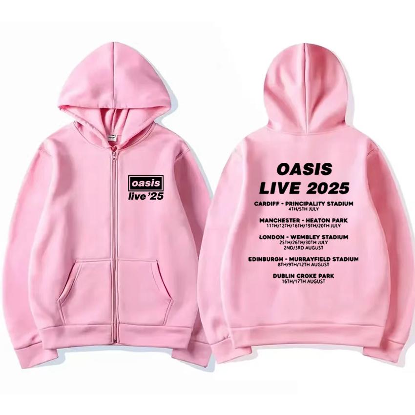 OASIS Live 25 Tour Vintage Hoodie Herren Damen Fleece Harajuku Mantel Reißverschlussjacke Herbst Winter Mode Sweatshirts
