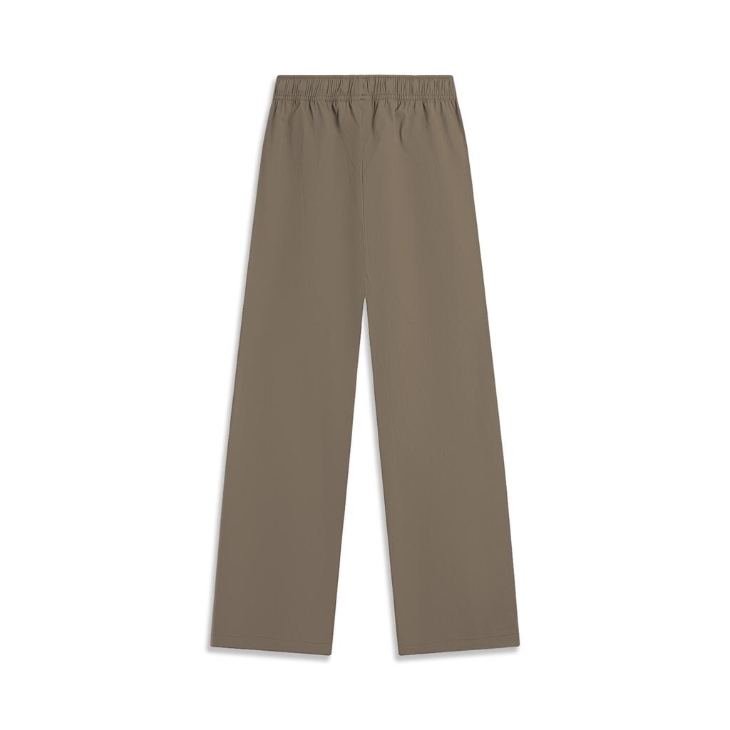 Li Ning Casual Straight Leg Solid Color Cargo Pants Knitted Sports Pants Women Pants Mushroom-Brown AYKU604-1