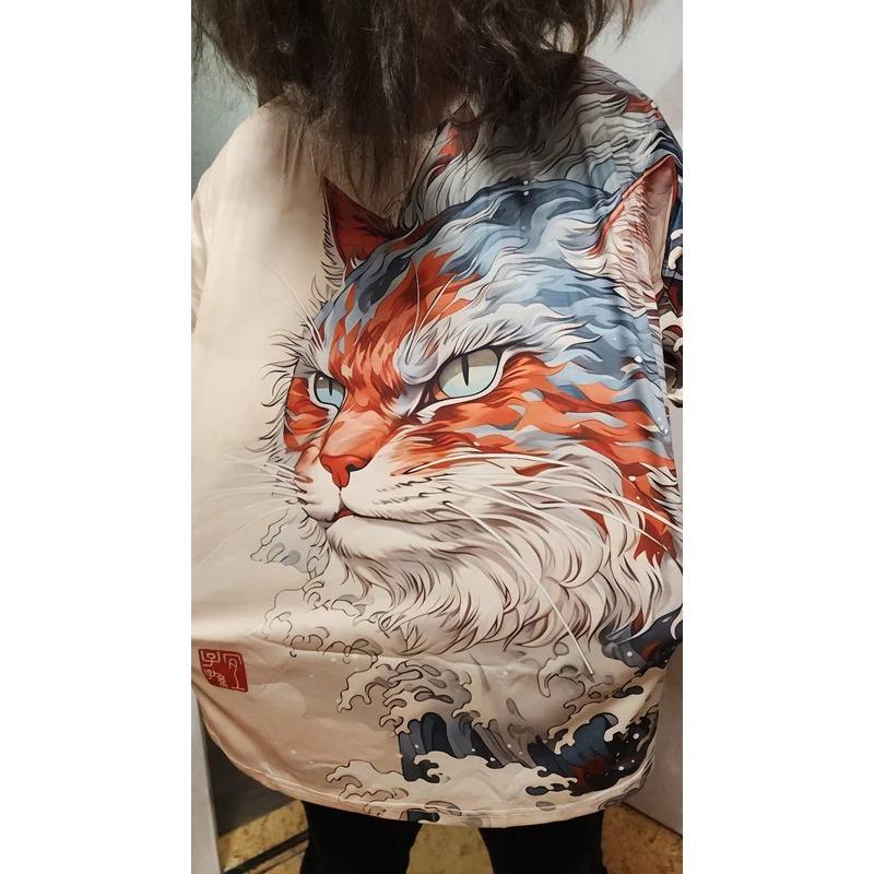 Women's Summer Casual Loose Plus Size 3D Cat Print Round Neck Short Sleeved T-shirt Top S- 6XL