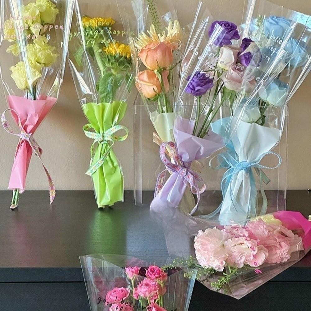 50PCS Set Transparent Gifts Packaging Clear Cellophane Rose Bag  Flowers Packaging