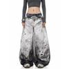 Marca de Tendencia Primavera y Otoño D Americana Estampado Digital Tinta Salpicada Jeans Cimitarra Pierna Ancha Suelta Pantalones Sucios