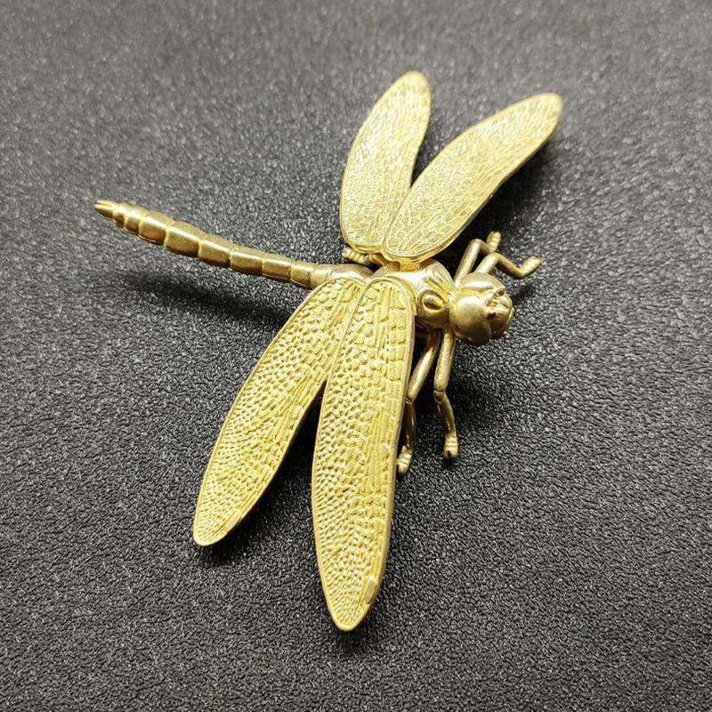 Removable Brass Dragonfly Figurines Simulation Animal Wings Toy  Office Desk Small Ornament