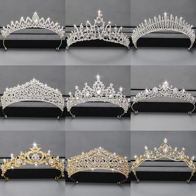 Silberfarbene Krone und Tiara Haaraccessoires für Frauen Hochzeitsaccessoires Krone für die Braut Kristall Strass Tiara Diadema