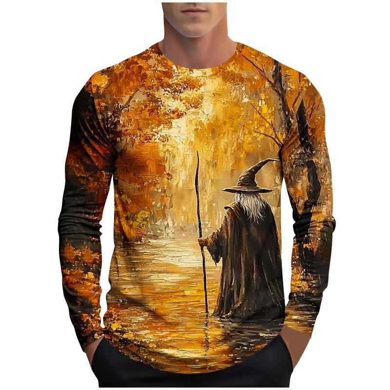 2025 Fall New Casual Fashion Men's Crew Neck Top Wizard and Pumpkin 3D Print Stylish Cool T-Shirt Y2K Clothing