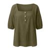 Damen Sommer Mode Farbe Quadratischer Kragen Knopf Fünf Viertel Ärmel Hemd Lässiger Pullover Top