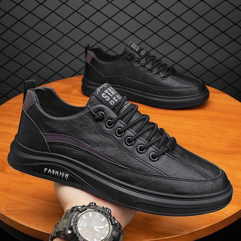 Spring Men's Shoes New Breathable Waterproof and Non-slip Shoes Men's Trendy Versatile Black Leather Shoes Casual Sports Shoes