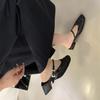2025 new hollow woven bag head slippers women's low-heeled cool slippers one word with thick heel large size half-drag sandals women
