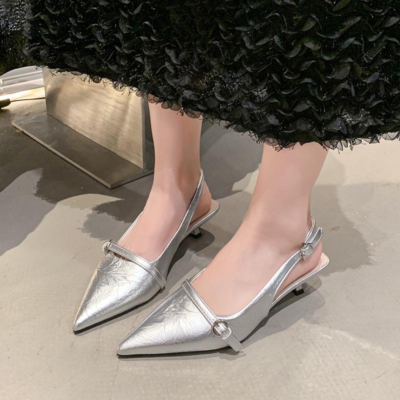 

Fashion Elegant Party Dress Shoes for Women Sandals Women s Pointed Toe Heels Designer Stripper Shoe Talon Low Heels Pumps Zapatos Mujer 40 серебряный