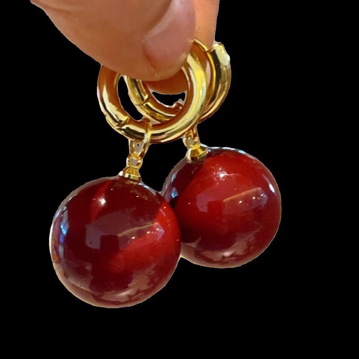 Red Pearl Earring & Necklace Set with Snake Bone Chain, 18K Gold-Plated - New Year Style