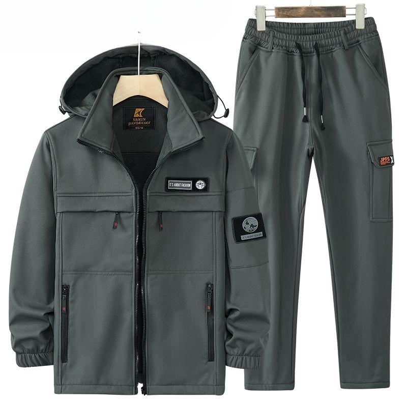 

Куртка мужская зимняя плюс бархатный утолщенный костюм ветрозащитный и водонепроницаемый альпинистский костюм теплый уличный комбинезон куртка для инструментов XXL серый