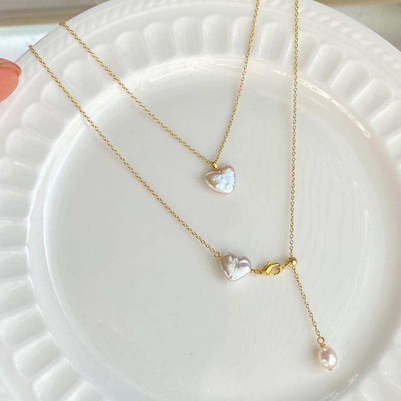Personality Necklace Love Pearl Pendant Bracelet Collarbone Chain Necklace Electroplated 18K Gold Color Retention