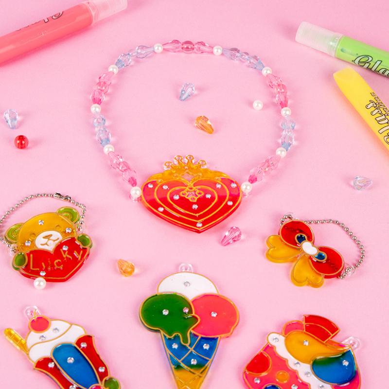 3D Three-dimensional Baking-free Glue Painting Crystal Color Children's Diy Handmade Light-transmitting  Graffiti  Safety Ring