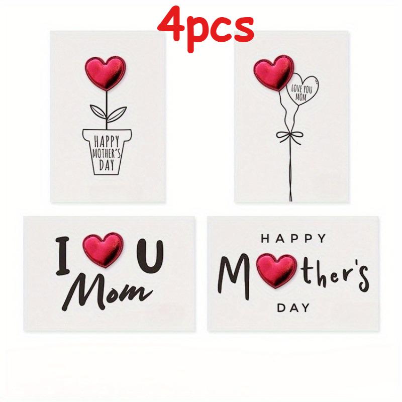 

4pcs Mother s Day Card with Leather 3D Heart Design - A Unique and Elegant Gift for Mom