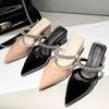 Fashion French High-end Half-slipper 2025 New Style, Fashionable and Elegant, Pointed-toe Rhinestone Flip-flops for Outdoor Wear