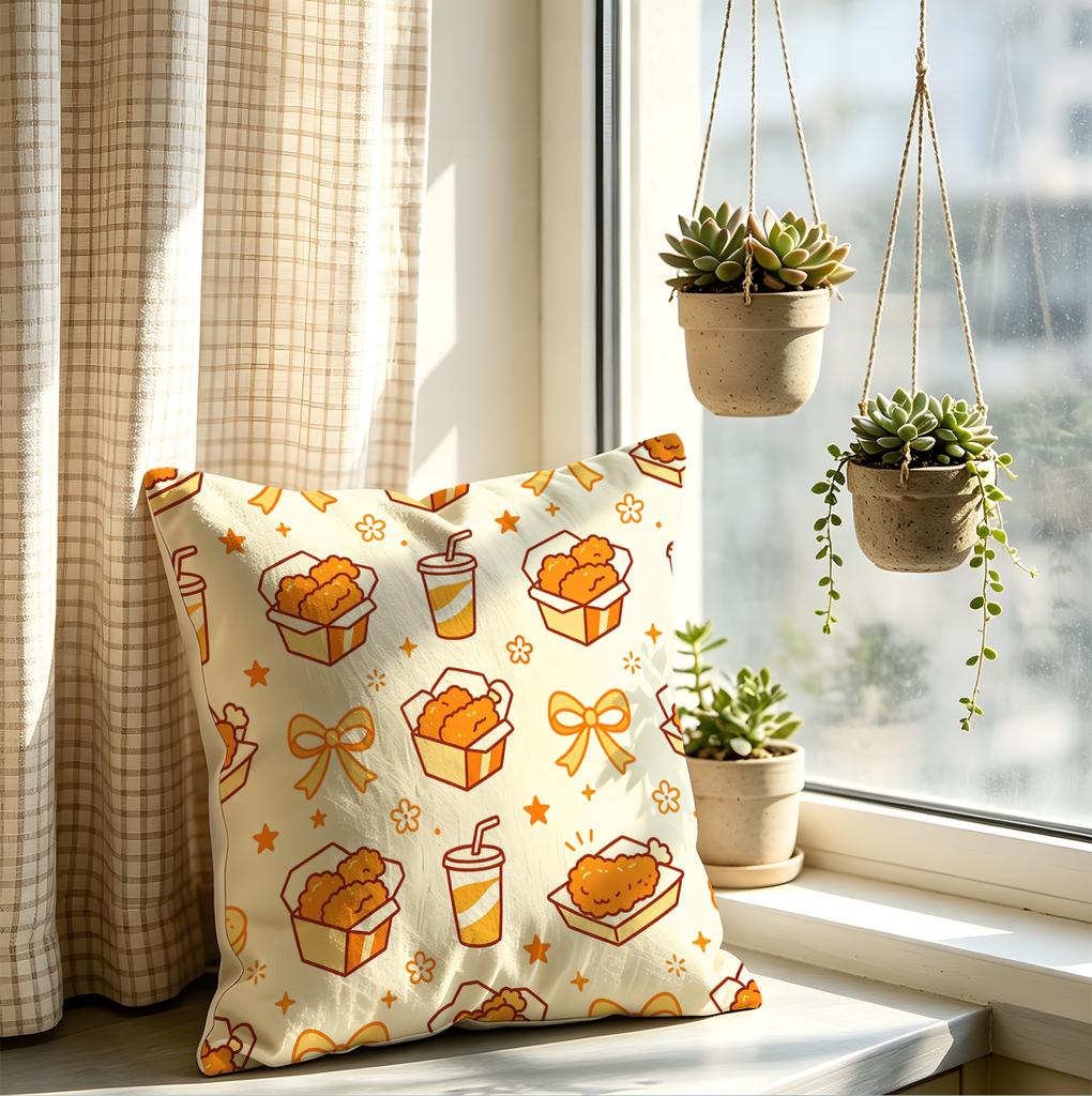 Fried Chicken Print Throw Pillow, 18.18Inch Cute Fast Food Cushion, Soft Polyester For Sofa/Bed/Car, Perfect Gift For Food Fans