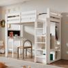 (=AB30624901W)Kinderen hoogslaper, Bureau, Open kledingkast en Planken, Lattenbodem en Valbeveiliging, Slaapoppervlak 90x200cm, Wit (zonder matras)
