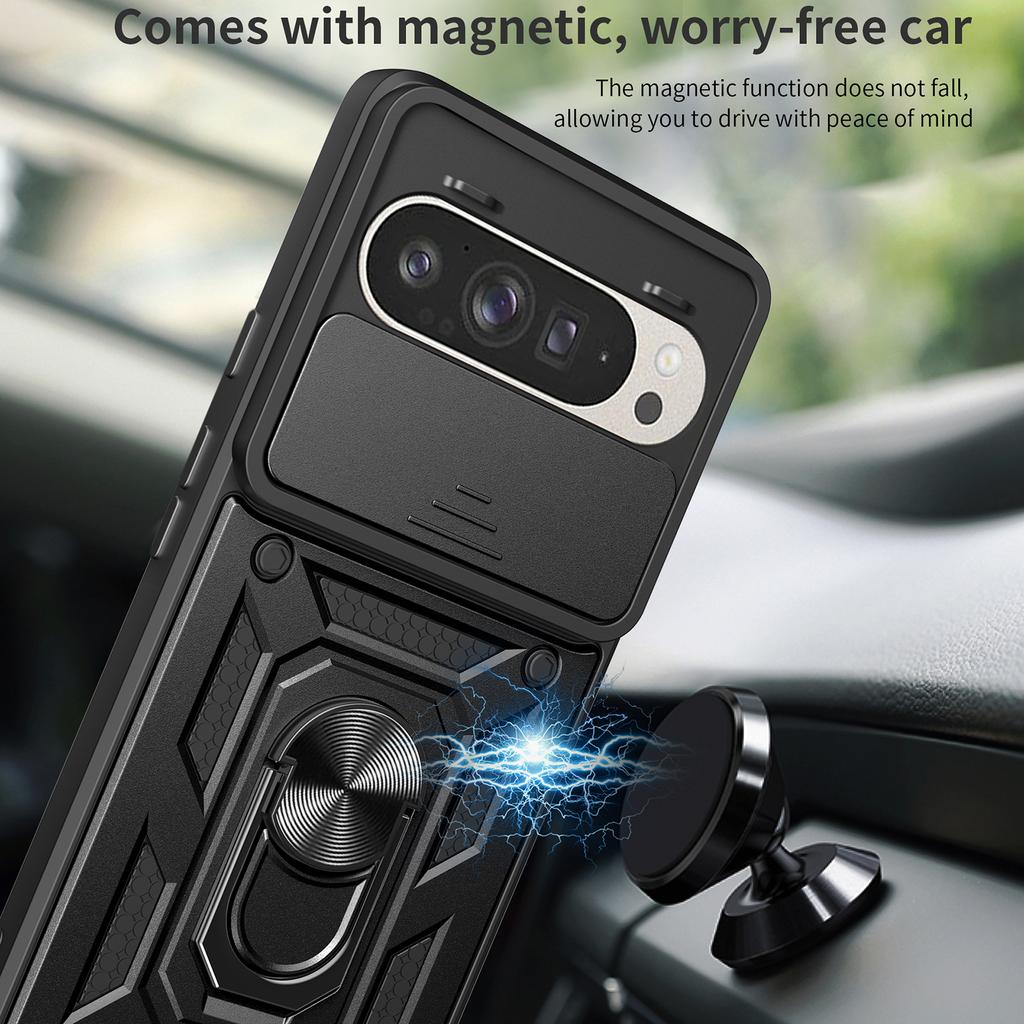For Google Pixel 9 Pro/Pixel 9 Case with Slide Camera Lid PC+TPU Kickstand Phone Cover
