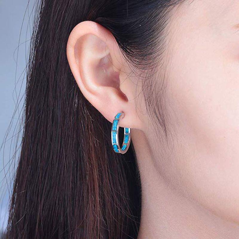 Color Matching Opal Shape Stud Earrings Studs Gift for Men Hammered Shinning Blue Opal Studs Minimalist Fine Jewelry